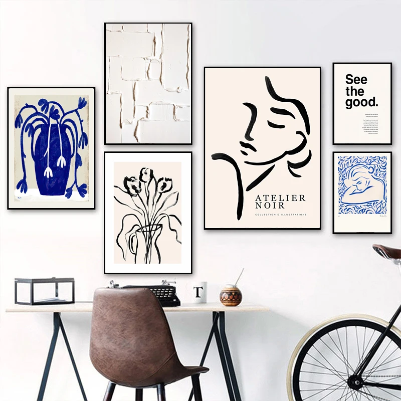 

Abstract Line Girl Face Hand Flower Leaf Vase Canvas Wall Art Prints Morris Living Room Decor Gallery Poster