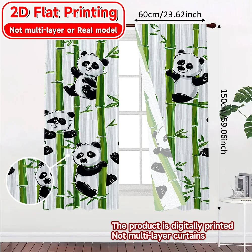 2D FLAT PRINTING 2pcs Curtains (Without Rod) Panda and Bamboo Design Valentine is day Festival Creative Curtains Durable