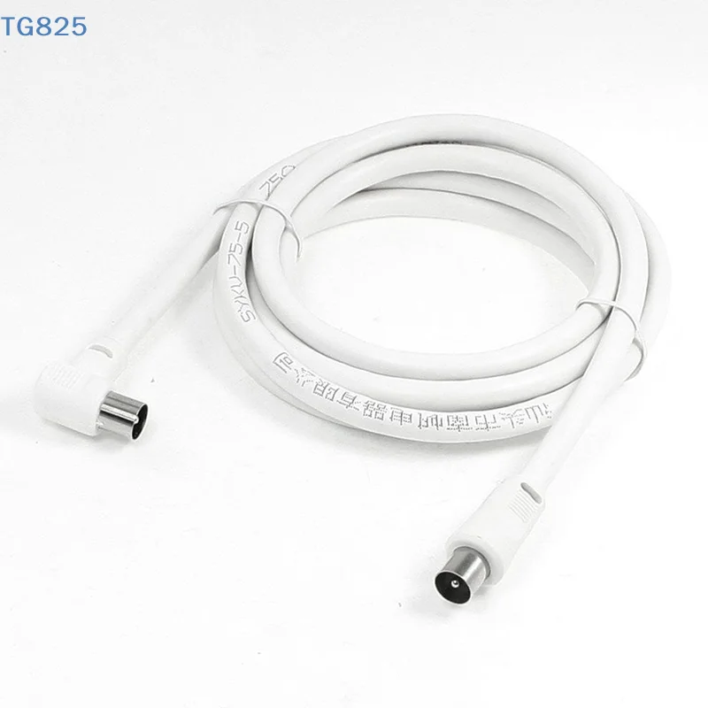 【AN】2M Metre Right Angle Angled RF TV Aerial Lead Cable Male to Coax Coaxial White
