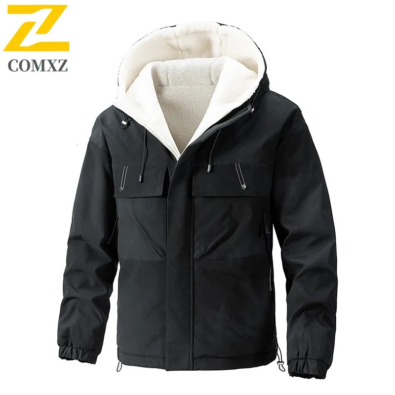 

COMXZ Cross Border Reversible Cotton Coat Men Autumn Winter Thickened Jacket Trend Men Sherpa waterproof and windproof Outerwear