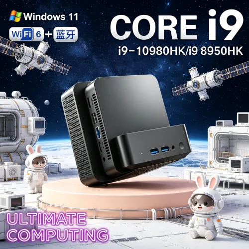 Quintessential Portable Mini PC Core I9 10980HK/i9 8950HK Exalted Gaming Mini PC Windows 11 Pro 16GB RAM 1/2TB M.2 SSD WiFi 6