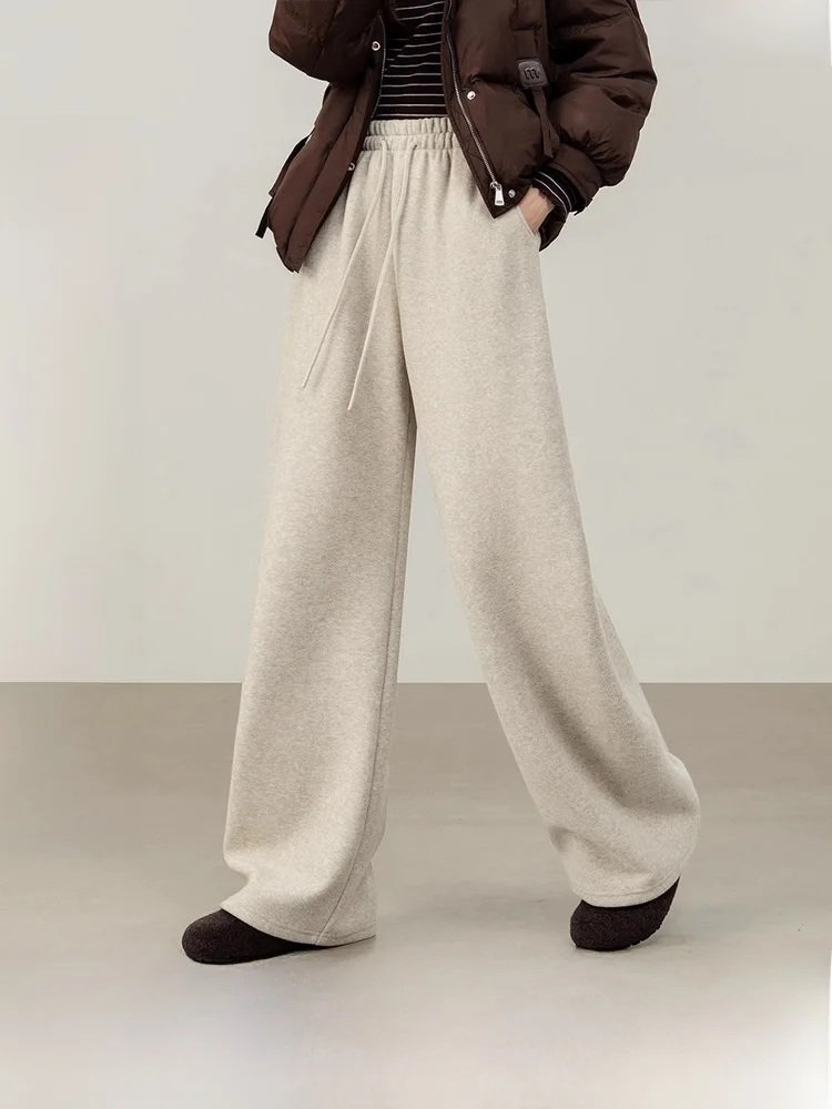 

Женские вязаные брюки на флисовой подкладке с эластичным поясом и шнурком, прямые, длинные, простые, теплые, зимние