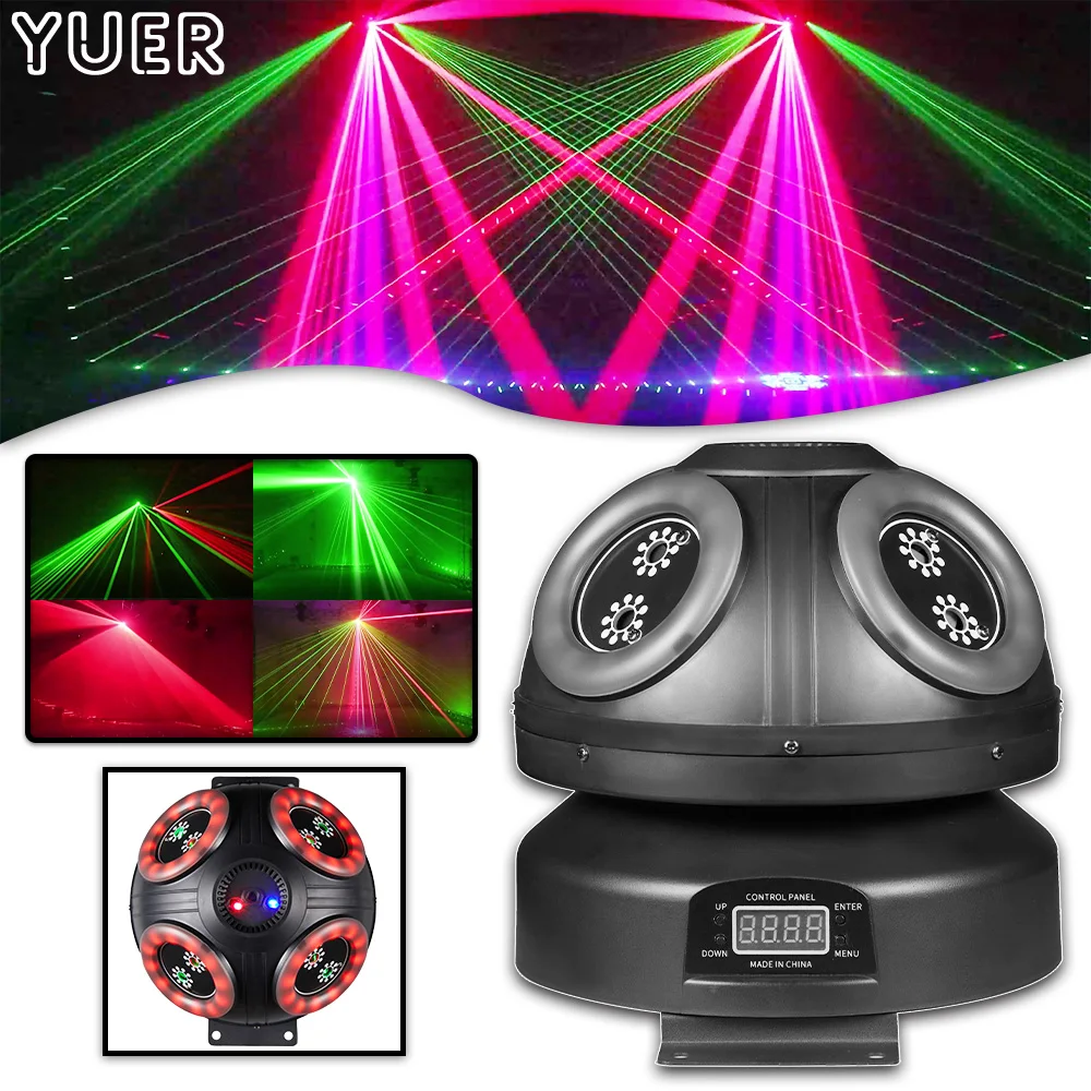 YUER Infinite Rotation 4Head 0.5W RGB Laser Pattern Effect 48PC RGB Light Strip Home Party DJ Dance Wedding Bar Club Stage Light