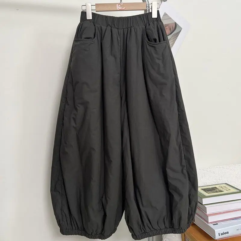 Loose Fit Korean Style Elastic Waist Large Size Flower Bouquet Casual Pants Autumn Winter Lazy Loose Feeling Cuffed Knife Pants