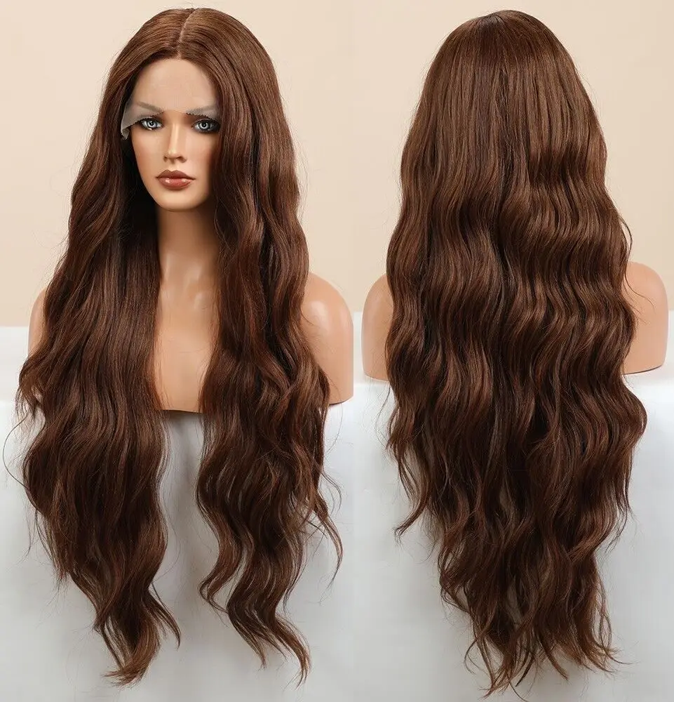 

Brown Long Wavy Synthetic Hair Heat Resistant Soft Natural Lace Front Wig