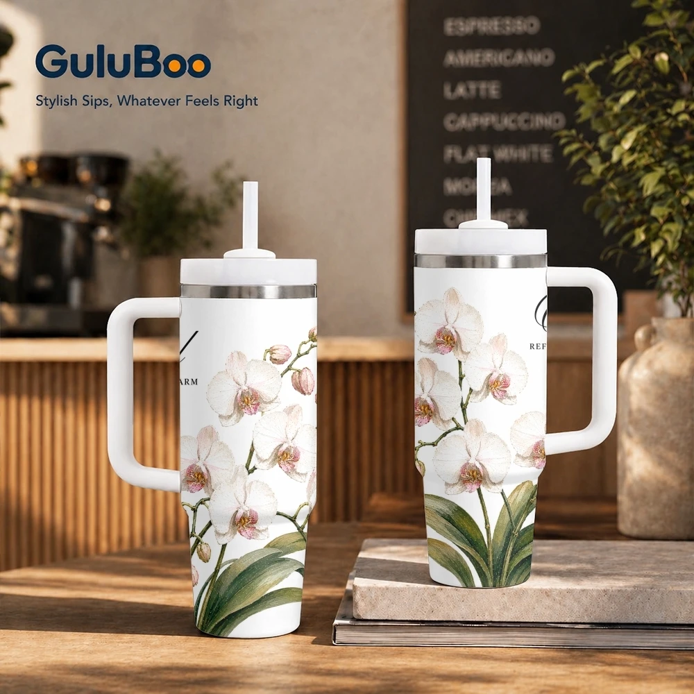 Botanical Study Florals Vacuum Flasks 40oz Stainless Steel Insulated Tumbler With Handle & Straw Leakproof Travel Mug