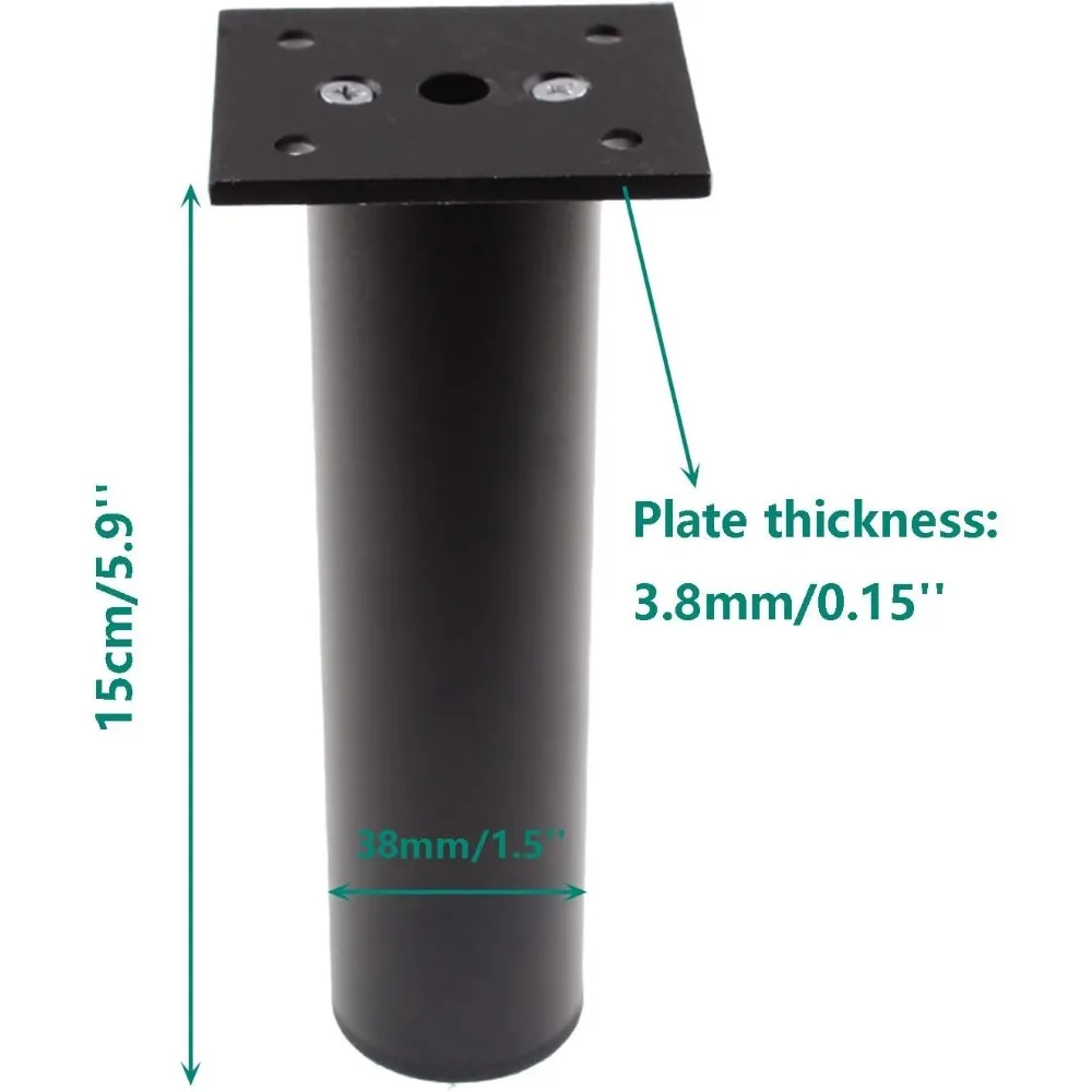 أرجل أريكة سوداء مقاس 6 بوصات، أقدام معدنية لسرير الأريكة وخزانة التلفزيون، أرجل أثاث بديلة من سبائك الألومنيوم، أقدام قابلة للتعديل مع 16 براغي #2