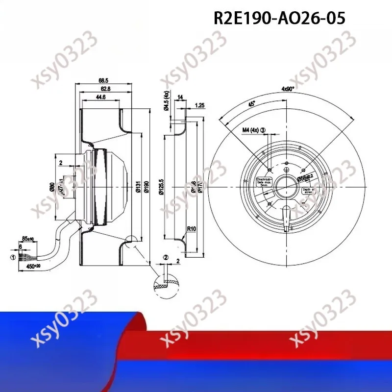 R2E190-AO26-05 Original Centrifugal Fan 230V AC 0.26/0.34A 2500/2700RPM New Model Industrial Ventilator for HVAC Systems
