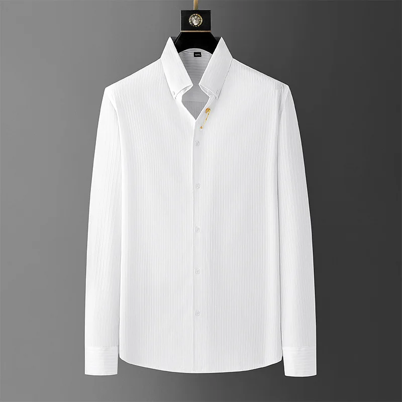 

Men's shirt simple vertical stripes fashion long sleeved shirt non ironing version slim fit business shirt pin style