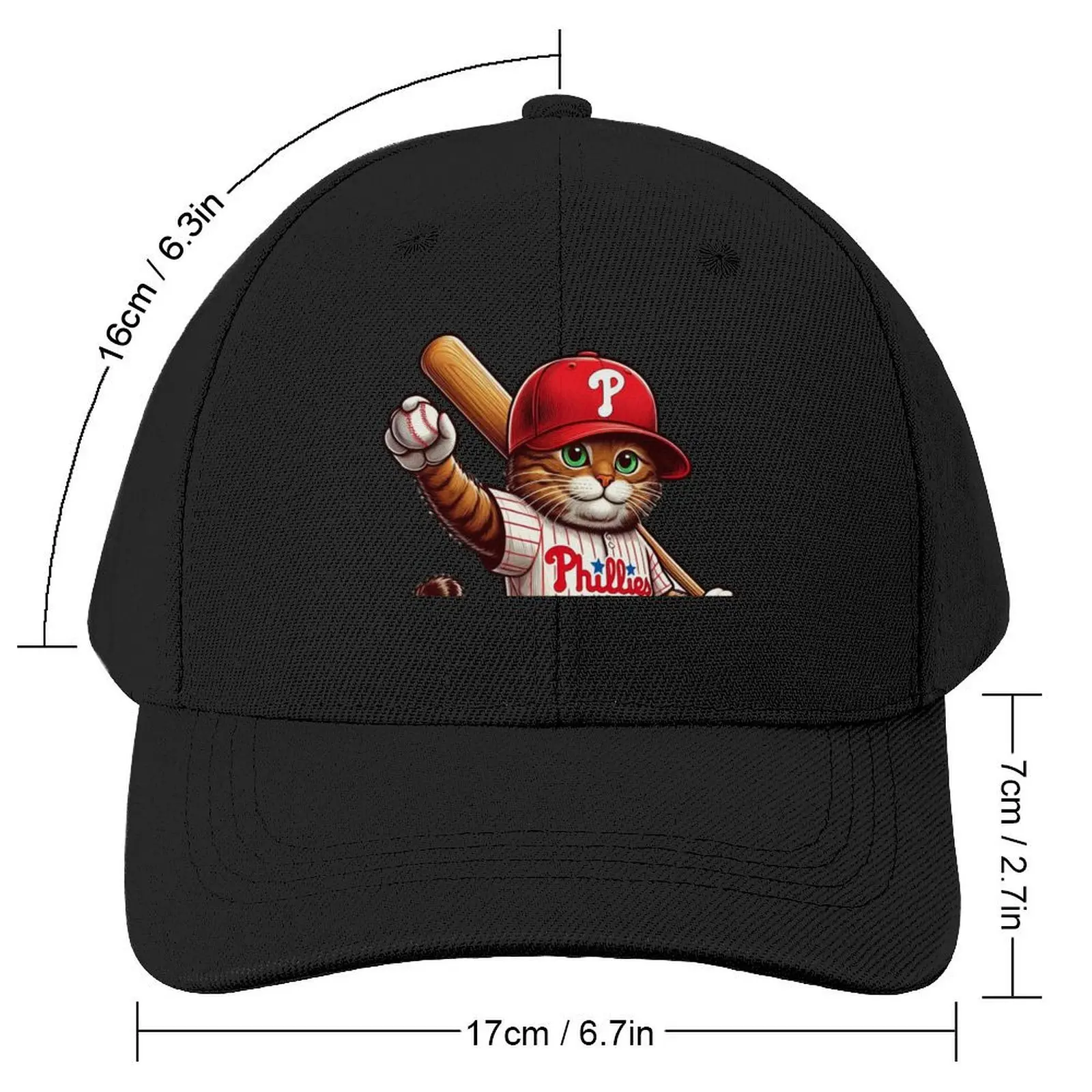 Philadelphia Phillies Cute Cat Baseball Cap Hat Baseball Cap black Uv Protection Solar Hat Mens Caps Women's