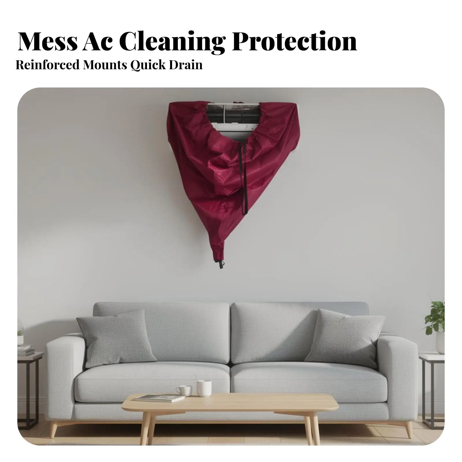 Leak Proof Air Conditioner Cover Red PVC Cleaning Bag for Split AC Unit with Adjustable Fastening Strap 1.8x2m