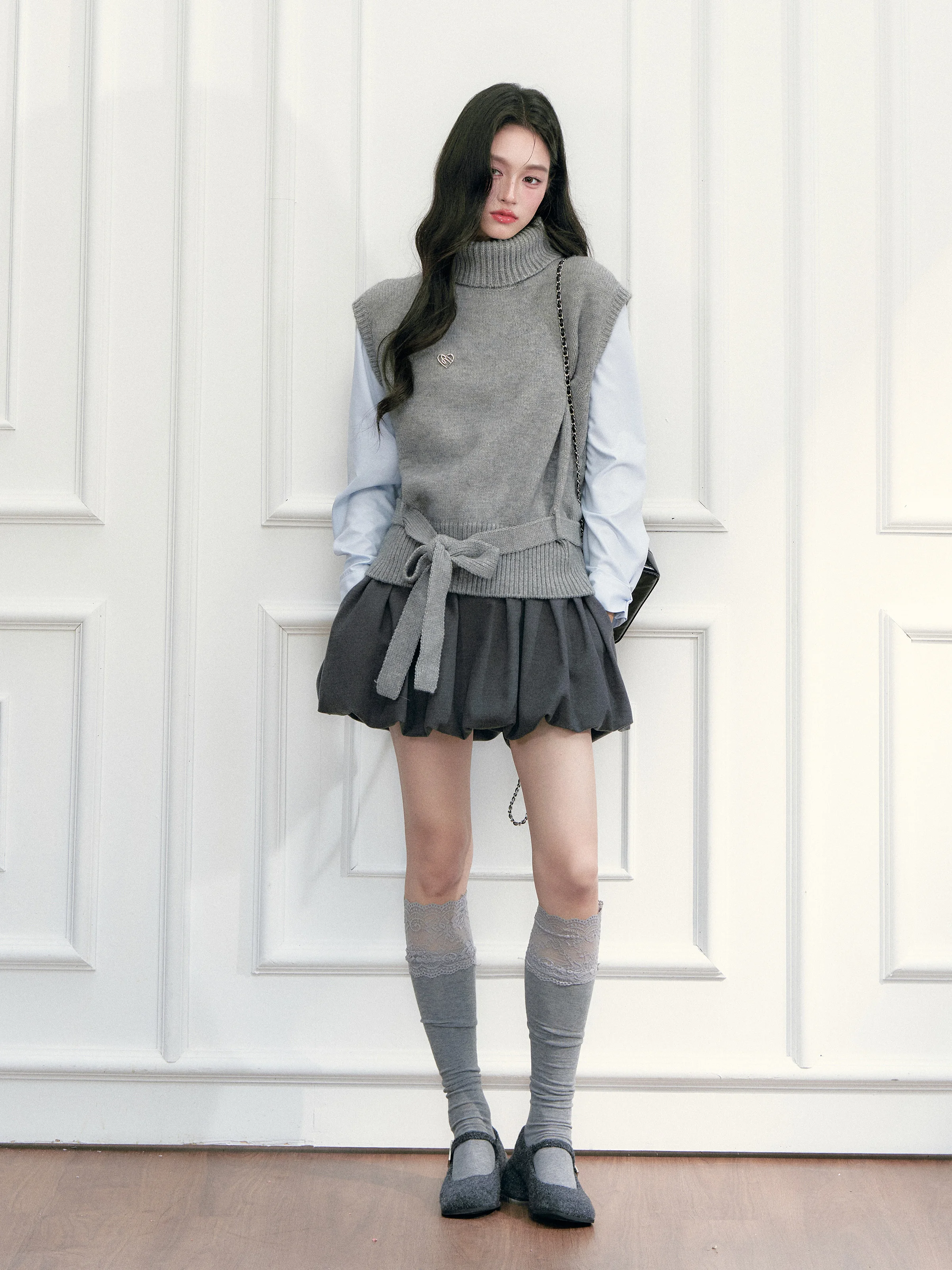 Fragile Heart Britsh Vintage A-Line Pleated  Skirt with Pockets College Style Flower Bud Design Skin-Friendly Breathable