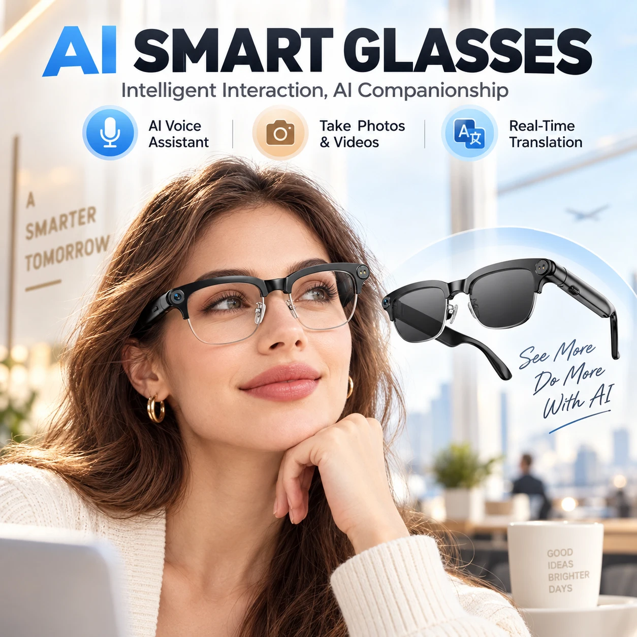 M08C Business 4K HD Smart Glasses With 8MP Camera 1080P ShootiNG Video 100+Language Translation Smart AI Assistant Glasses 2026
