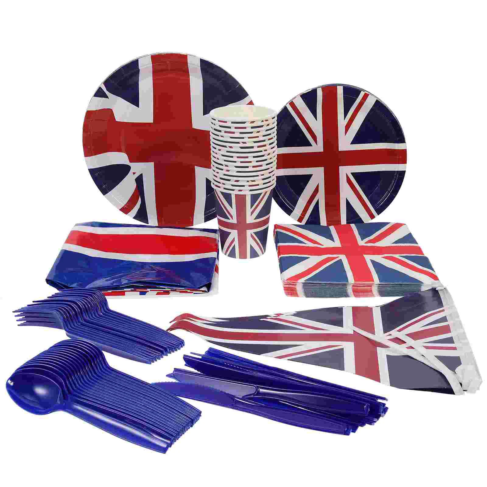 Decor Decorate Union Jack Cutlery Paper Tableware Portable Plates Party Serving Cups Tablecloth Multi-function