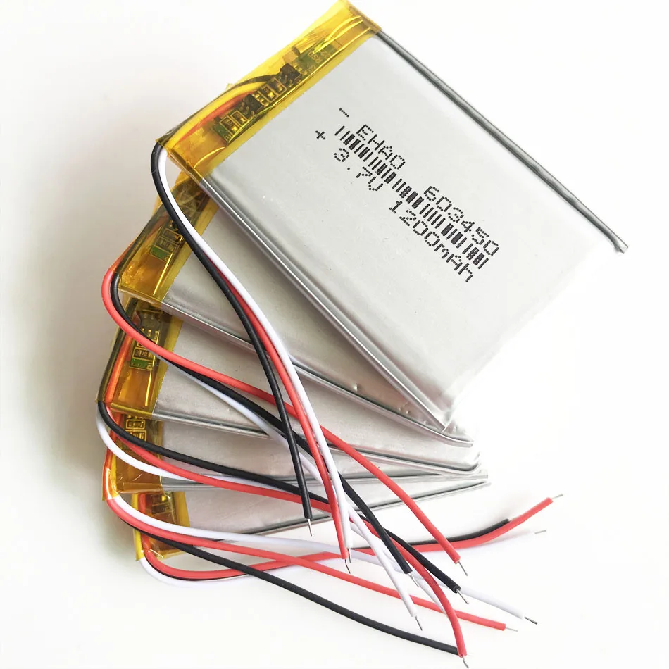 5 x szt. 3.7V 1200mAh litowo-polimerowa LiPo akumulator 603450 3 przewody dla GPS DVD PAD E-books Tablet PC rejestrator głośnik