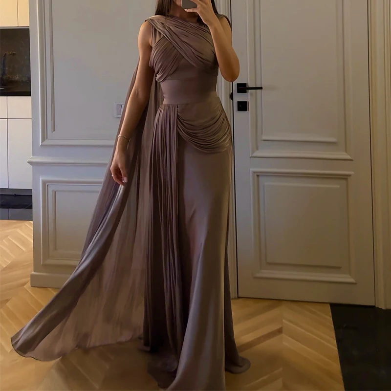 Frauen Mode Kreuz Falten Flattern Langes Kleid Casual Ärmellose Spitze-Up Party Kleid Elegante Unregelmäßigen Hals Satin Abendkleid