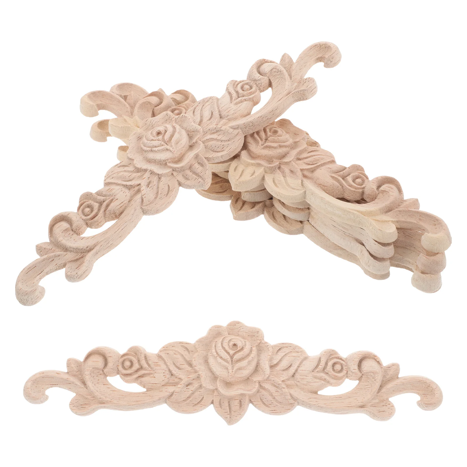 

5 Pcs Wooden Flower Decoration Unpainted Rose Carved Appliques Onlays Furniture Decorative Wood Crafts Home Embellishment