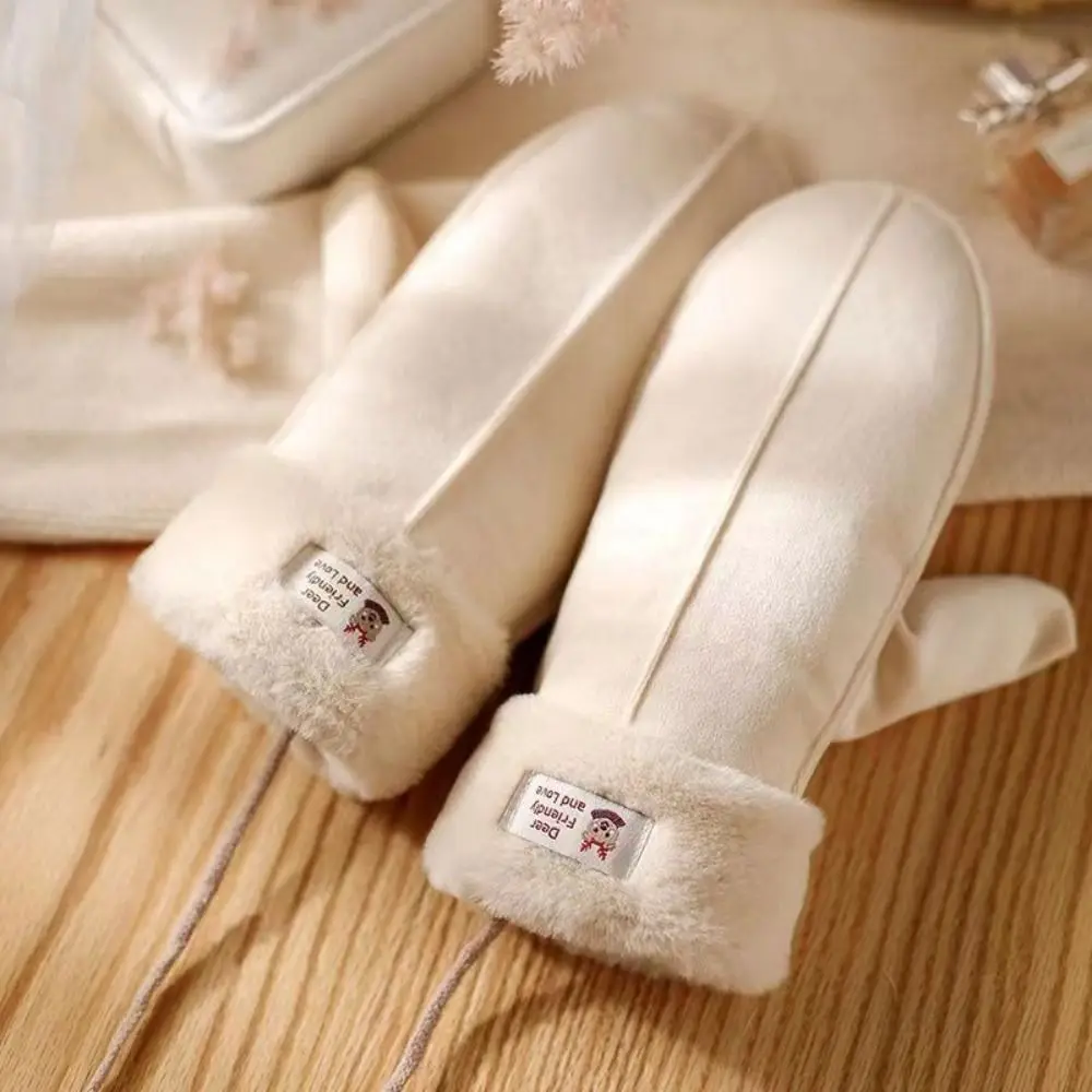 Winter Women Keep Warm Thickened Fleece Suede Halter Gloves Cute Lovely Sweety Cold Protection Mittens