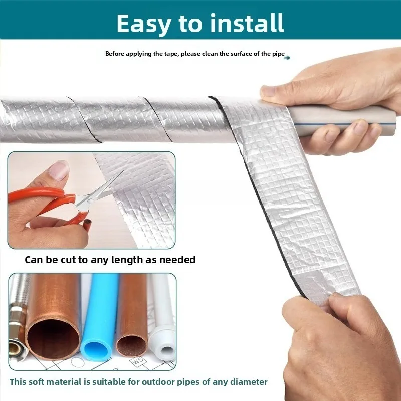 For Outdoor Winter Freeze Protection Hot Cold Water Pipe Wrap Aluminum Foil Pipe Insulation Tape Self Adhesive Fire Retardant