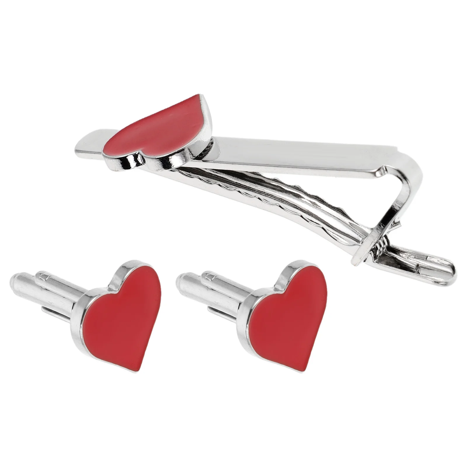 

1Set Red Heart Alloy Cufflinks Necktie Clip Business Tie Clips Decorative Wedding Anniversary Jewelry Cuff Links and Tie Clips