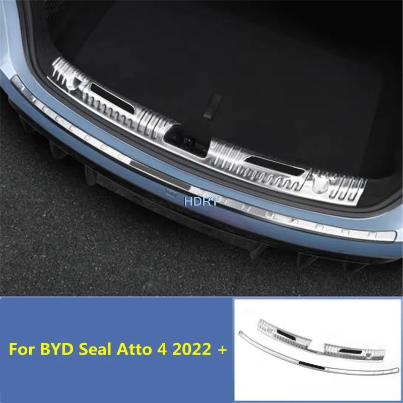 Rear Trunk Bumper Guard Cover Sticker Boot Plate With logo For BYD Seal Atto 4 2022 + Car Style Protector Decoration Accessories