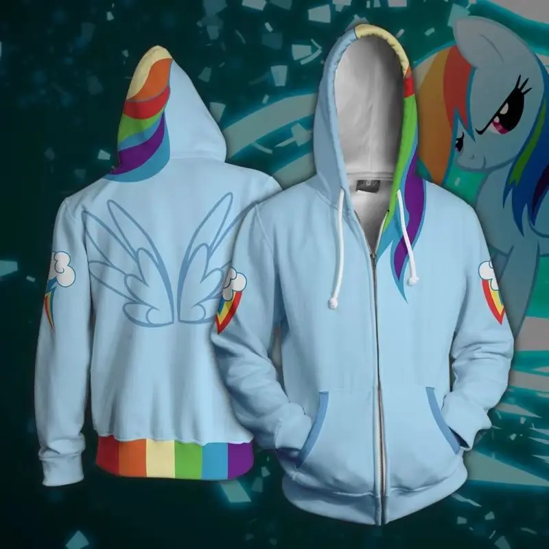 

New My Magical Little Ponys Rainbow Cosplay Dash Cosplay Costume Hoodie Zipped Hoodie Sweatshirt Mens Women Animation Jackets