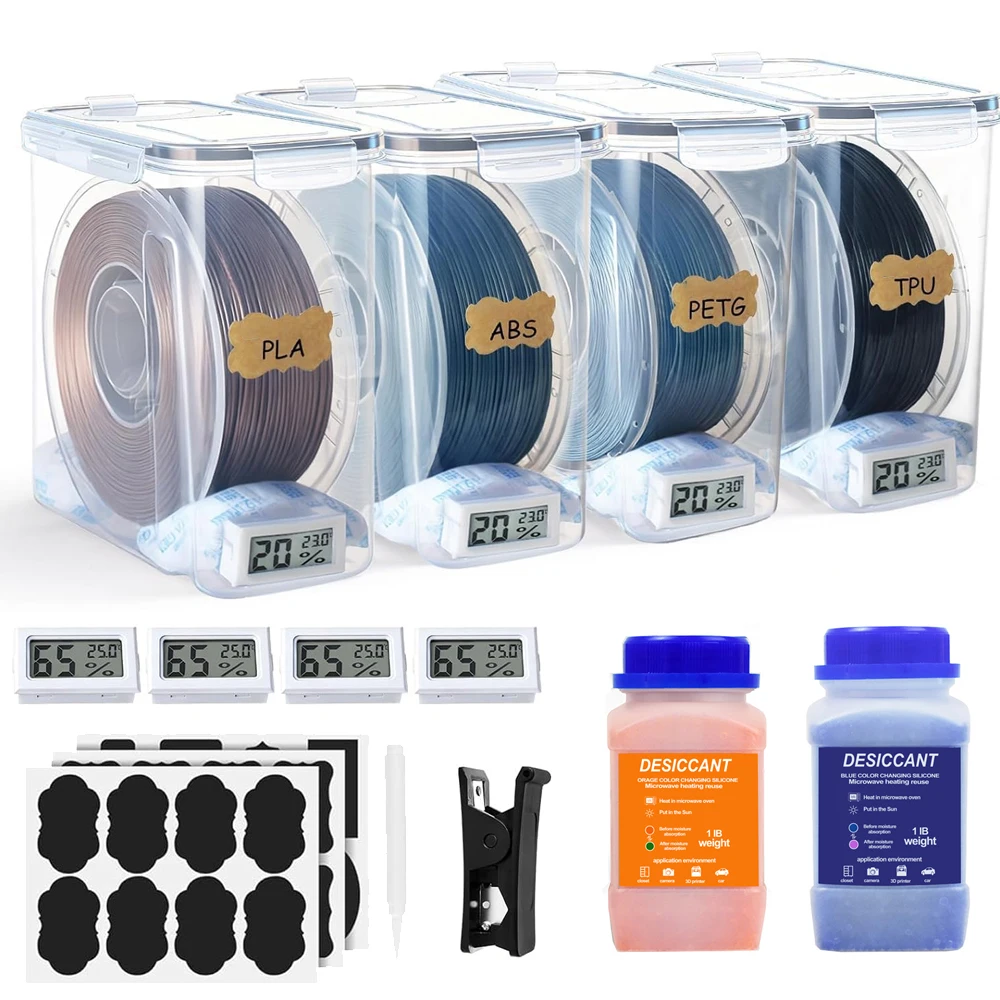 Filament Storage Box 4L 3D Printer Filament Containers with Hygrometers Airtight Dry Boxes for Sealing and Protection with Label