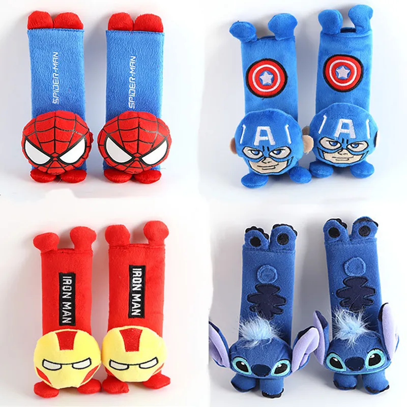 Disney Spiderman Soft Protective Cover For Childrens American captain Stitch Cotton Car Interior Plush Seat Belt Shoulder Cover