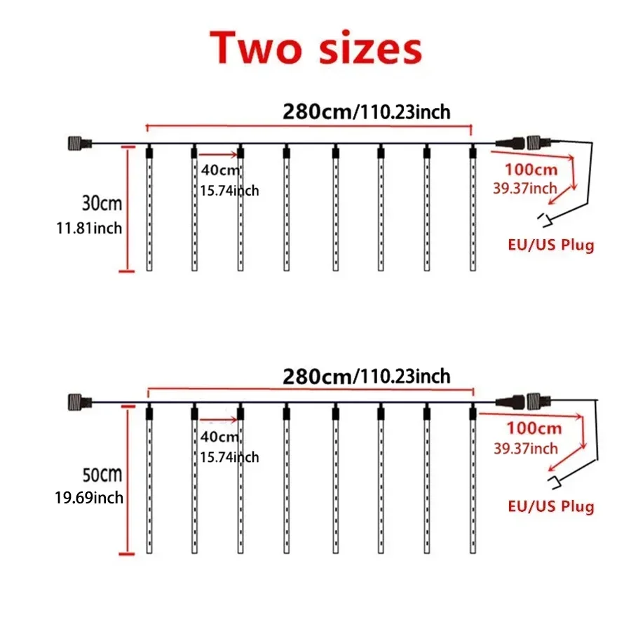 30/50Cm 8 Buizen Verlichting Straat Kerst Bruiloft Licht Led Meteorenregen Licht String Us/Eu Plug Tuin Garland Fairy Light