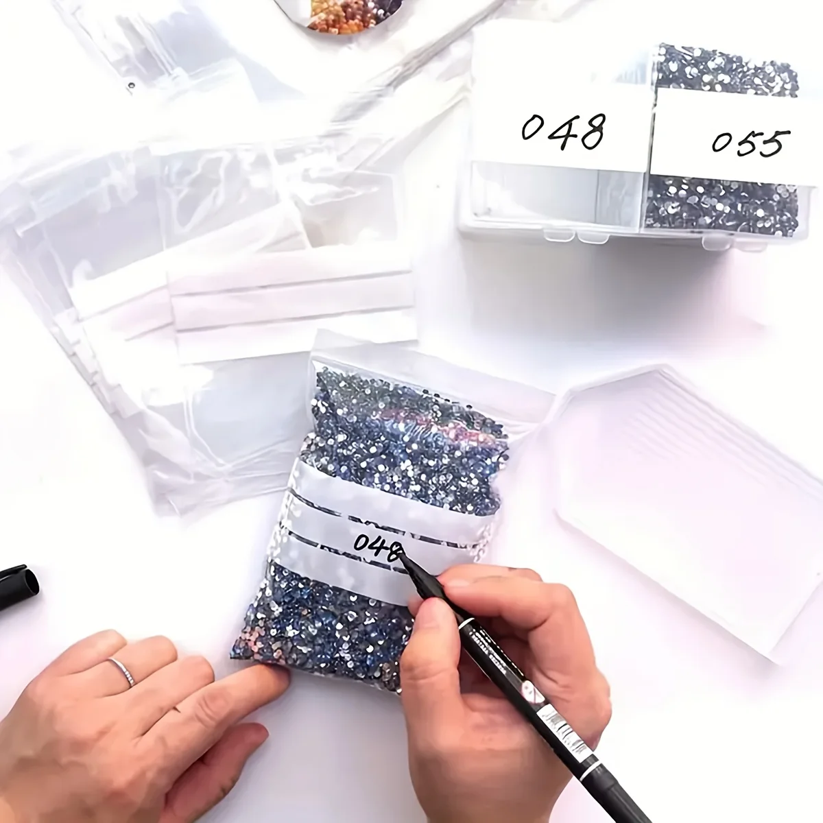 200pcs/lot Diamond Painting Glued Stone Sealing Bag Clear Plastic Writable Jewelry Making Bead Gem Storage Reclosable Self