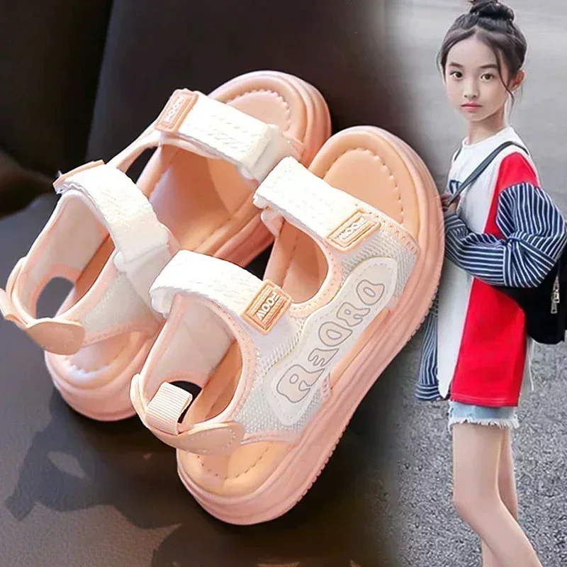 여아용 미끄럼 방지 경량 소프트 솔 캐주얼 샌들, 어린이 용수철 여름, 2024 새로운 패션 비치 샌들 