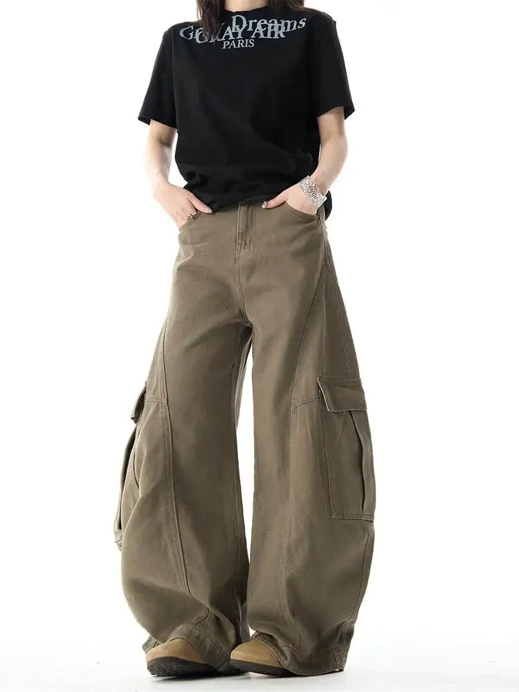 Saimt الأمريكية الرجعية تصميم كبير كيت الربط عمال واسعة الساق فضفاض الجينز الرجال النساء عارضة القطن الدنيم السراويل #2