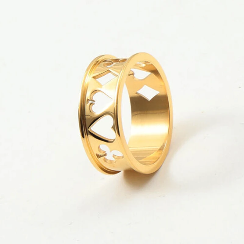 Spade Club Heart Ion Gold Plated Stainless Steel Hollow Out Ring for Women