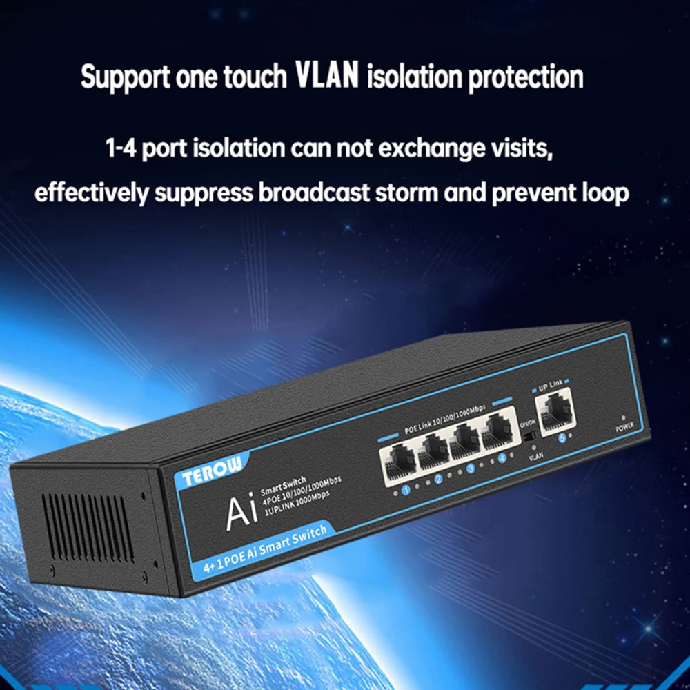 5-портовый гигабитный коммутатор POE, сетевой коммутатор Ethernet 1000 Мбит/с, 52 В, 65 Вт, с быстрым портом RJ45 POE и Uplink для IP-камеры/беспроводной точки доступа