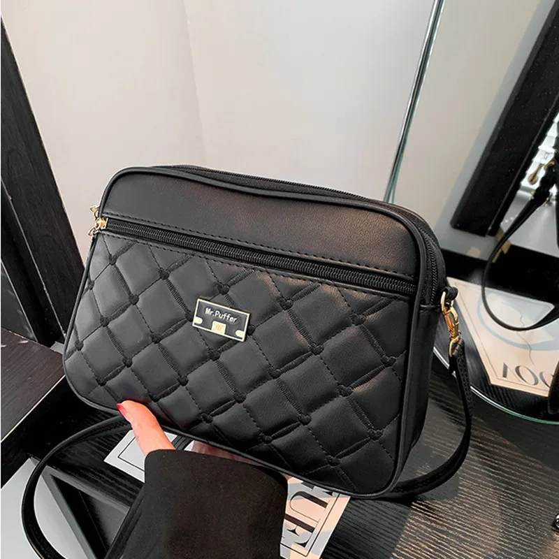 Women\'s 2024 New Cross Border Foreign Trade Lingge PU Crossbody Versatile Small Messenger Bag One Shoulder Small Square Handbag