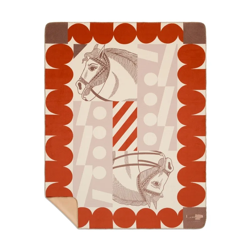 

Light luxury fashion H horse printing brocade fox fleece blanket, high-end gifts