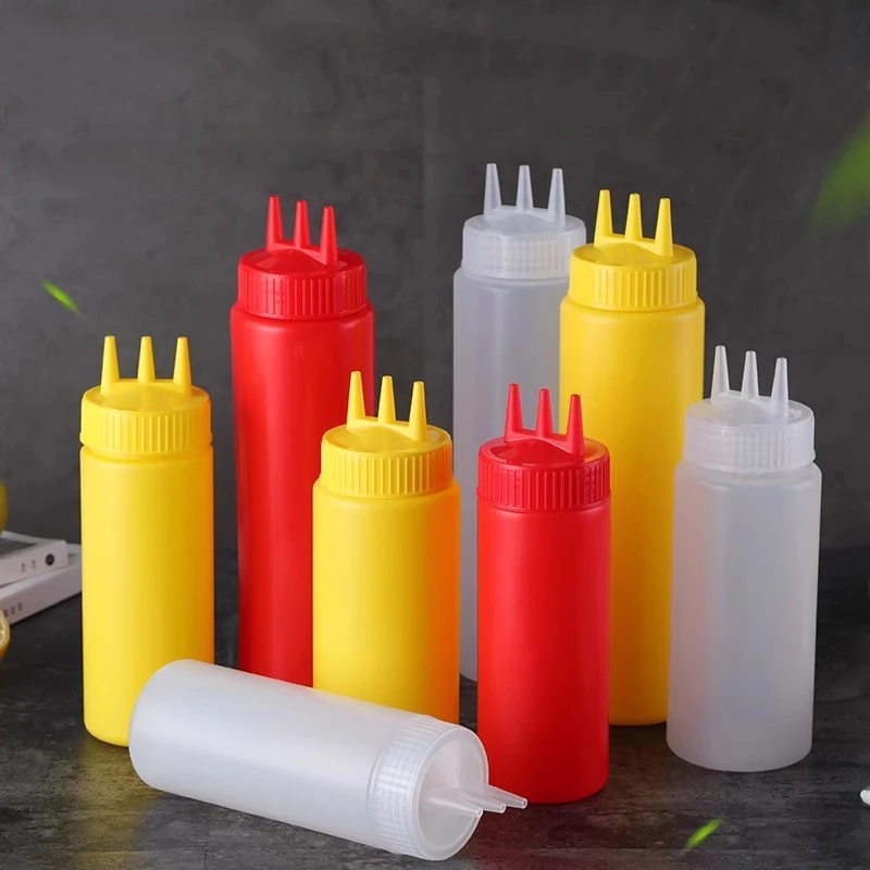 3 Holes Sauce Squeeze Condiment Bottles Sauce Bottle with Lids Oil Bottle Kitchen Mustard Salad Storage Jar Kitchen Tools