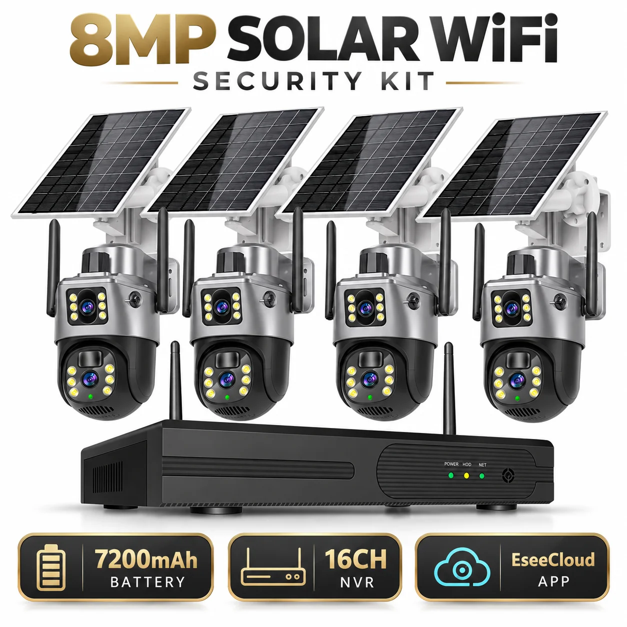4K 8MP WLAN Dual-Objektiv PTZ Solar-Batterie-Kamera Videoüberwachung 16CH 5MP Drahtloses NVR Outdoor Auto-Tracking Sicherheitskamera-System