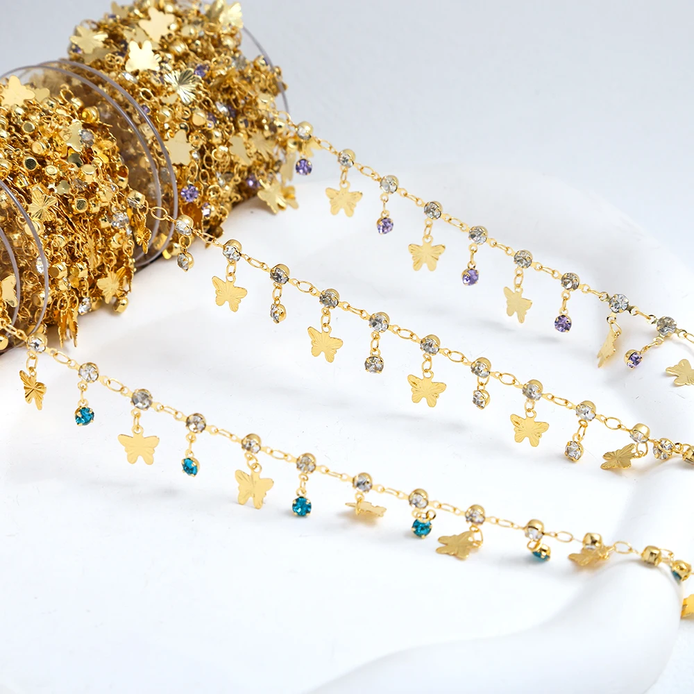 

Латунные 18-каратные позолоченные цепочки с кисточками-бабочками, красочные циркониевые закрытые цепочки для браслета «сделай сам», ожерелья, аксессуары для изготовления ювелирных изделий