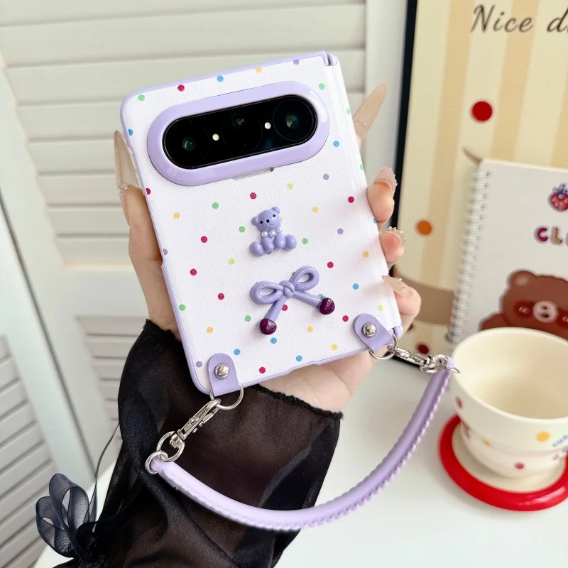 Cute Bear Design Protector For Huawei Pura X Max Case Middle Protective Folding Dual Hinge Hard Plastic Mobile Phone Back Cover
