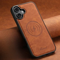 Leather Case for iPhone 16 15 14 13 12 Pro Max Plus Cover Magnetic Holder for Magsafe Litchi Texture Shell Shockproof Fundas