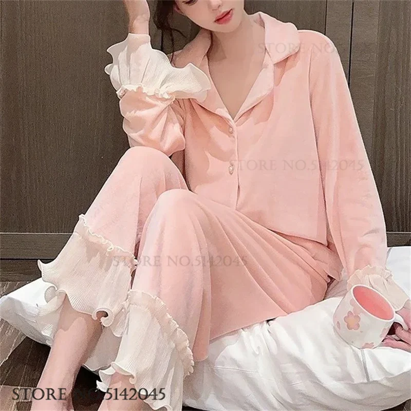 

Островная бархатная женская одежда для сна, пижамный комплект, осенне-зимняя новая ночная одежда, пижамный костюм, свободные пижамы, домашняя одежда, одежда для дома