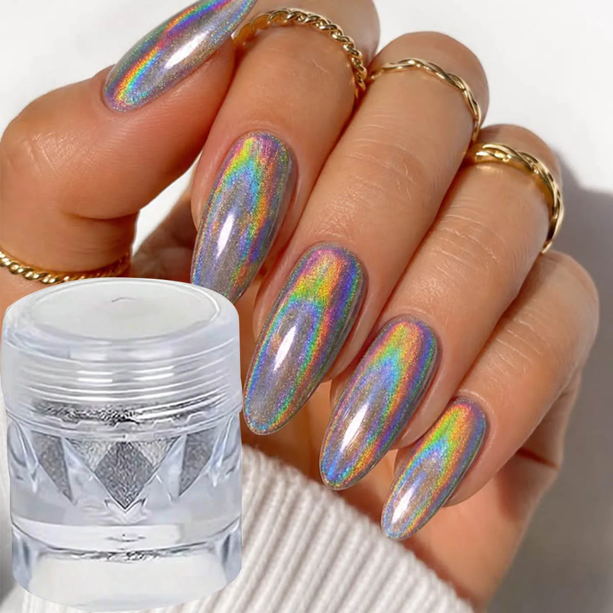 1pcs Silvery Mirror Chrome Nail Powder Metallic Mirror Holographic Metallic Nail Pigment Y2K Laser Shiny Nail Art Decoration