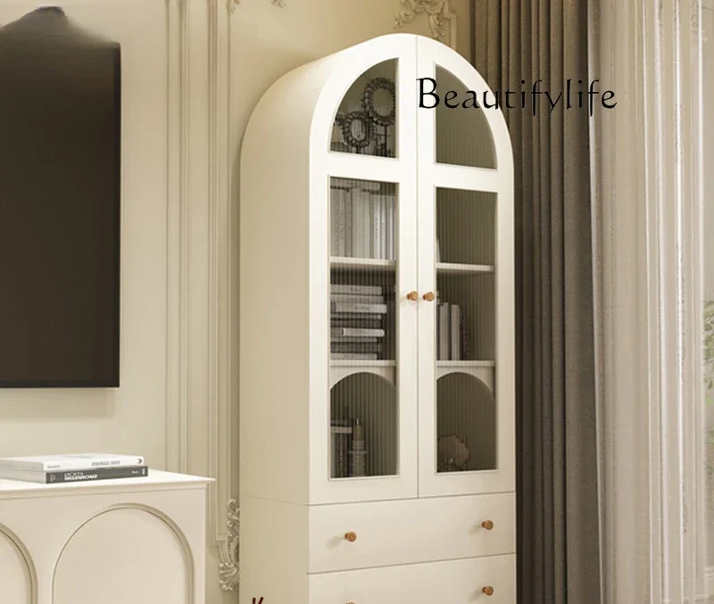 

X36 Light Luxury Solid Wood Bookcase Children's Floor Bookshelf Changhong Glass Wine Cabinet French Retro Arched Decorative Cabi