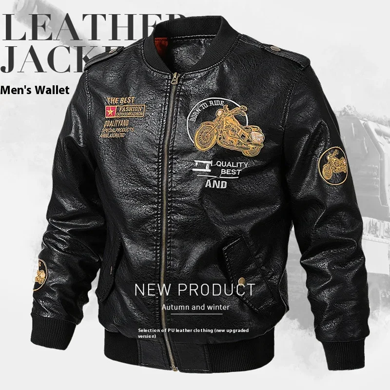 

PU Leather Motorbike Jacket Men Autumn Winter Plush Washed Retro Motorcycle Jacket Motorcycle Accessories Moto Jacket Men