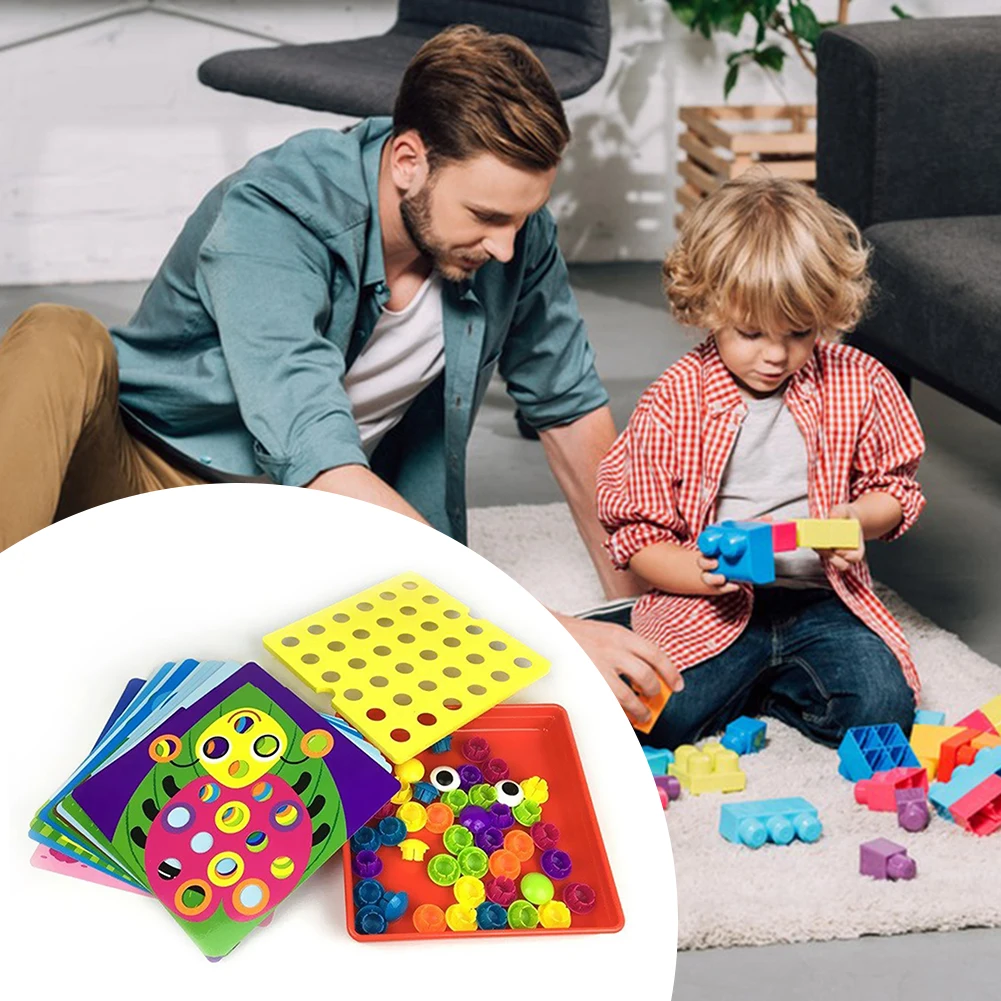 Color Animal Puzzle Board With Mushroom Button Puzzle Early Educational Toy For Kids Boys Girls