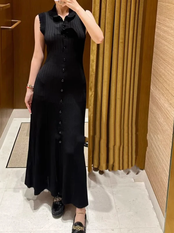 

Вязаное платье Quali Early Autumn Hepburn с кружевными вставками, без рукавов, приталенное, с завышенной талией, А-силуэт, длинное