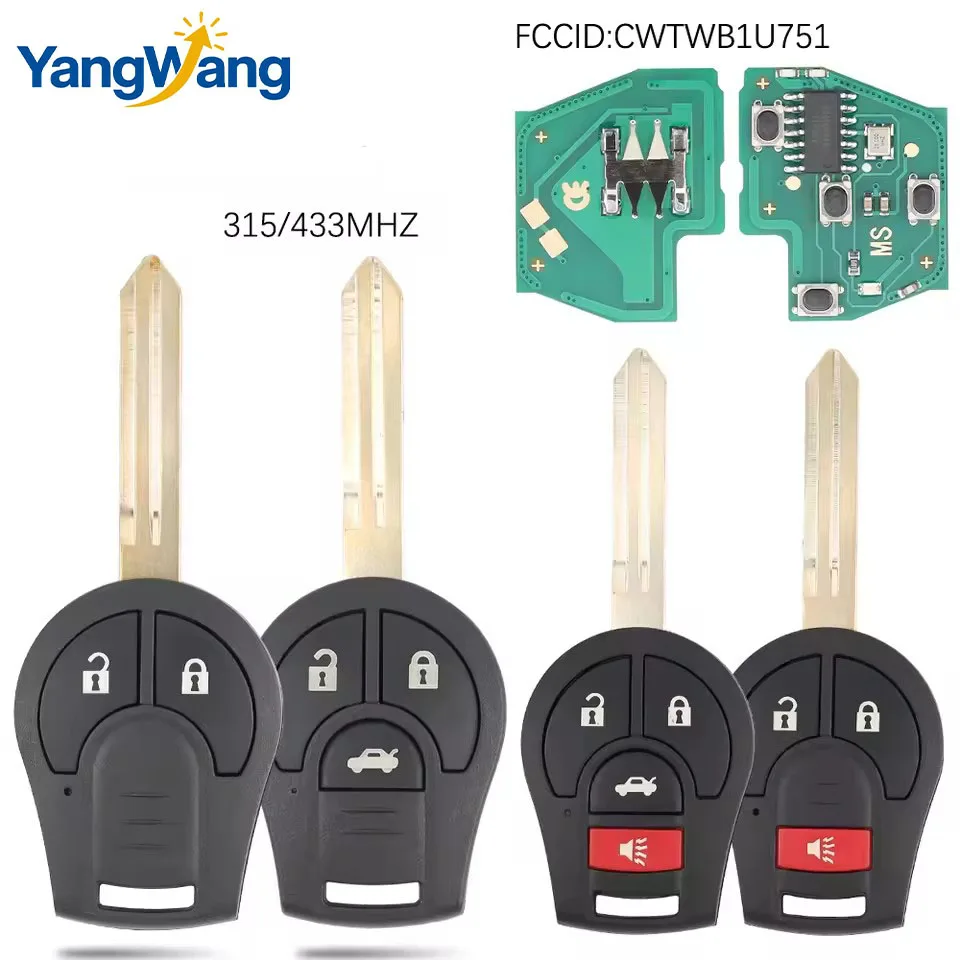YangWang FCC:CWTWB1U751 for Nissan Rouge Armada Maxima Sentra HO0561-C993A Car Straight Handle Key. 315/433MHZ ID:46CHIP
