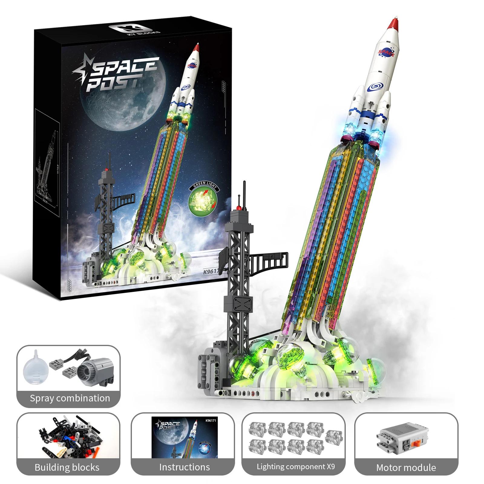 

711 PCS light spray super rocket super aircraft model assembly, space series building blocks, adult children's holiday toy gifts