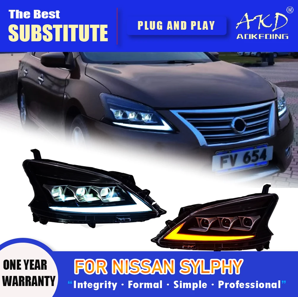 

AKD Head Lamp for Nissan Sylphy LED Headlight 2012-2015 Headlights Sylphy DRL Turn Signal High Beam Angel Eye Projector Lens